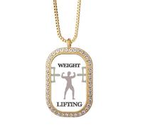 no/no China Gym Lifting - Collar con colgante de barra pesada con diamantes de cristal dorado