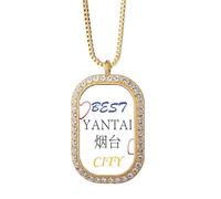 no/no China Port City Sign Art Deco - Collar con colgante de diamantes de cristal dorado