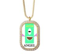 no/no Collar con colgante de ángel de criatura verde, con colgante de diamantes y cristales dorados