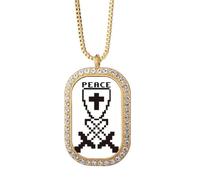 no/no Collar con colgante de arma de escudo de la paz con diamantes de cristal dorado