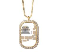 no/no Collar con colgante de arquitectura escalonada de herencia antigua, joyería dorada de diamantes