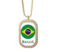 no/no Collar con colgante de bandera de carnaval de fútbol de Brasil con diamantes de cristal dorado