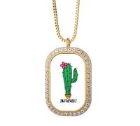 no/no Collar con colgante de cactus introvertido Art Deco de moda con diamantes de cristal dorado