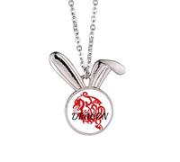 no/no Collar con colgante de conejo con alas orientales de dragón y mito de animales, regalo de joyería de animales
