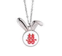 no/no Collar con colgante de conejo con palabras de matrimonio de doble felicidad, regalo de joyería de conejo