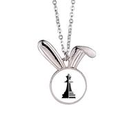 no/no Collar con colgante de conejo de ajedrez negro con palabra de ajedrez y conejo, joyería de regalo