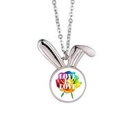 no/no Collar con colgante de conejo de igualdad con diseño de flor que identifica el arco iris