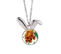 no/no Collar con colgante de conejo de pavo real con crisantemo mexicano, joyería de regalo