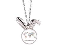 no/no Collar con colgante de conejo de Wordcloud con diseño de mapa global y geografía del país, joyería de regalo