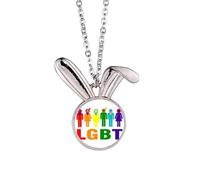 no/no Collar con colgante de conejo, diseño de arco iris, para hombres y mujeres