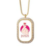 no/no Collar con colgante de corazón con letra emocional clásica inglesa y diamantes de cristal dorado