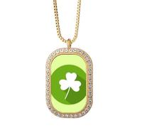 no/no Collar con colgante de cristal de diamante verde del día nacional irlandés, joyería dorada