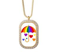 no/no Collar con colgante de cristal dorado con diseño de paraguas arcoíris y tolerancia al amor