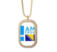 no/no Collar con colgante de cristal dorado con texto en inglés "I Am From Bosnia And Herzegovina"