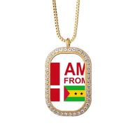 no/no Collar con colgante de cristal dorado con texto en inglés "I Am From Sao Tome Principe"