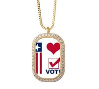 no/no Collar con colgante de cristal dorado con texto en inglés "I Love Democratic Vote Election"