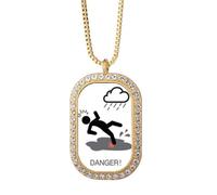 no/no Collar con colgante de diamante y cristal dorado con logotipo de Slippery Road Be Carefull