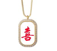 no/no Collar con colgante de diamantes de cristal dorado con una sola palabra feliz