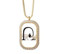 no/no Collar con colgante de diamantes y cristales dorados con diseño de gatos, perros, beso y amor, mascotas