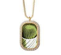 no/no Collar con colgante de flor fuerte de cactus mexicano con diamantes de cristal dorado
