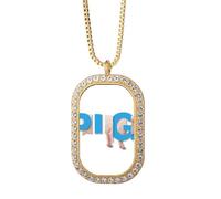 no/no Collar con colgante de ganado de cerdo, comida rural, joyería dorada de cristal de diamante