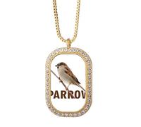 no/no Collar con colgante de gorriones, pájaros, animales, comida, espera, cristal de diamante, joyería dorada