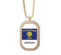 no/no Collar con colgante de la bandera del estado estadounidense de Oregon con diamantes de cristal dorado