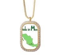 no/no Collar con colgante de mapa de México estilo mexicano con diamantes de cristal dorado