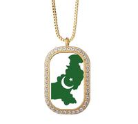 no/no Collar con colgante de mapa de Pakistán con la bandera nacional, con diamantes de cristal, joyería dorada
