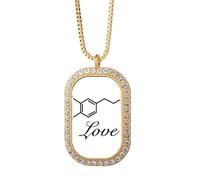 no/no Collar con colgante de molécula de estructura de cheques de pareja con diamantes de cristal dorado