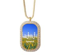 no/no Collar con colgante de paisaje idílico español feliz estado de ánimo con diamantes de cristal dorado