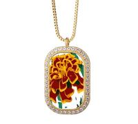 no/no Collar con colgante de pavo real de crisantemo mexicano con diamantes de cristal dorado