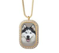 no/no Collar con colgante de perro lobo con diamantes de imitación y cristales dorados