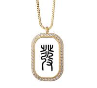 no/no Collar con colgante de personajes chinos de la historia de la antigua Prosper con diamantes de cristal dorado