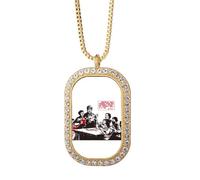 no/no Collar con colgante de profesor de propaganda de educación roja de China con diamantes de cristal dorado