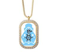 no/no Collar con colgante de rueda de acero pirata, diseño de nave, con diamantes de imitación, joyería dorada
