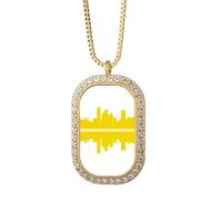 no/no Collar con colgante de símbolo cultural y arquitectura de paisaje urbano, joyería dorada con diamantes de imitación