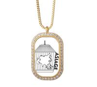 no/no Collar con colgante en forma de jaula de mapa, continente, asiático, Art Deco, joyería dorada con diamantes