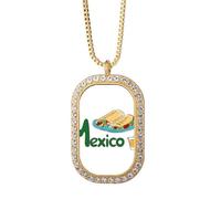 no/no Collar mexicano con colgante de burrito mexicano con diamantes de cristal dorado