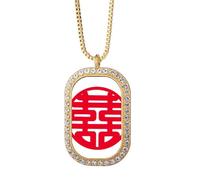 no/no Collar redondo con colgante de doble amor con texto en inglés "Double Love" y cristal dorado