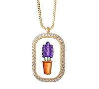 no/no Collar simple con colgante de flor en maceta morada con diamantes de cristal dorado