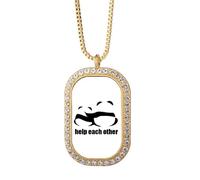 no/no Cuddling Pandas Helping Each Other - Collar con colgante de diamantes de cristal dorado