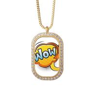 no/no Diálogo de palabras de dibujos animados Art Deco Collar con colgante de diamantes de cristal dorado