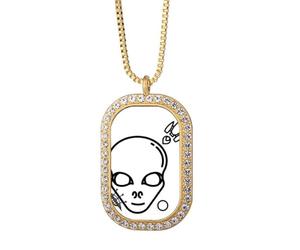 no/no Exploration Landing - Collar con colgante de planetas extraterrestres con diamantes de cristal dorado