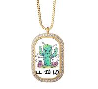 no/no Fall In Love - Collar con colgante de cactus Art Deco de moda con diamantes de cristal dorado