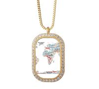no/no Global Map Country Geography Wordcloud - Collar con colgante de diamantes de cristal dorado