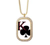no/no Happiness King Club K Poker - Collar con colgante de diamantes de cristal dorado