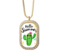 no/no Hello Summer - Collar con colgante de cactus Art Deco de moda con diamantes de cristal dorado