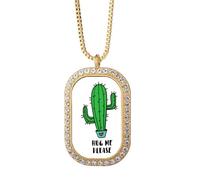 no/no Hug Me Please - Collar con colgante de cactus Art Deco de moda con diamantes de cristal dorado