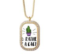 no/no I'd Rather Be A Cactus - Collar con colgante de cactus y diamantes de cristal dorado